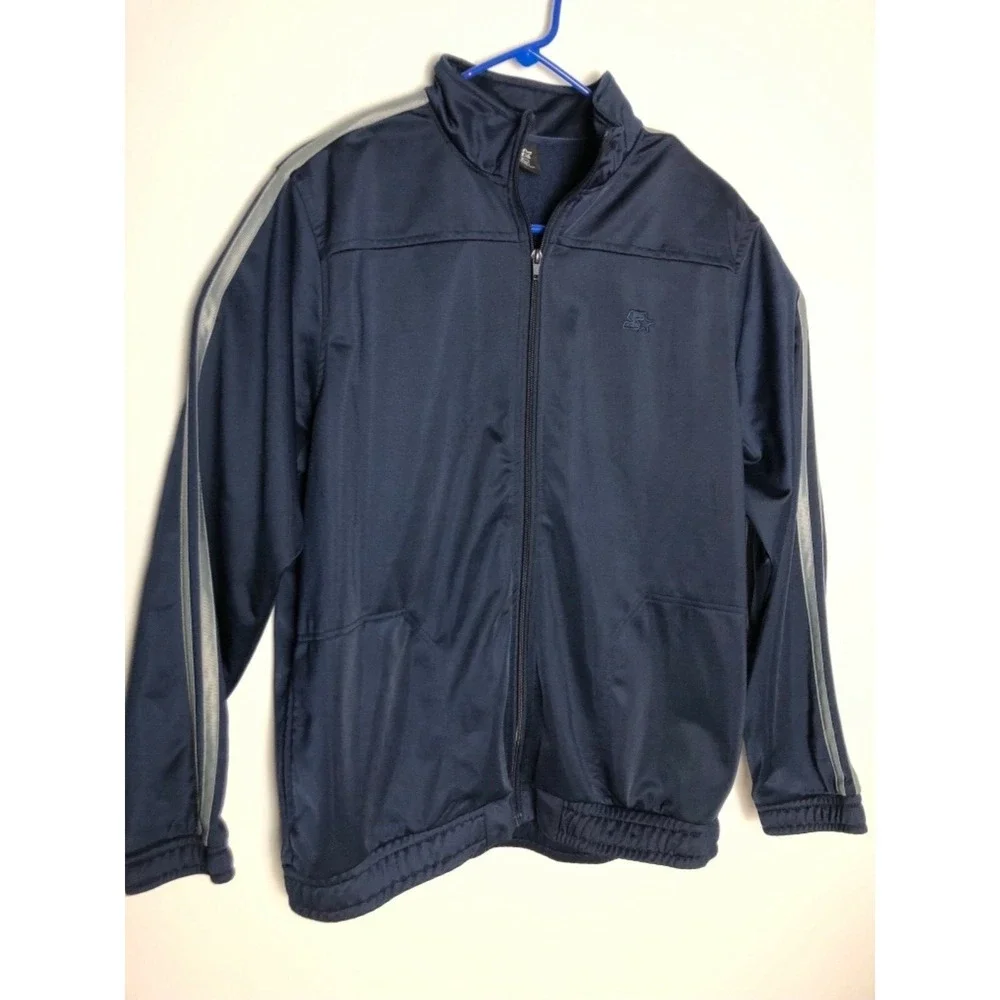 starter mens athletic warmer track jacket blue sz lrg 42/46 euc